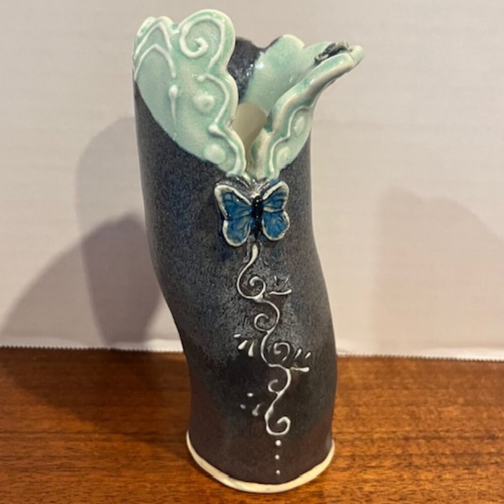 East Ridge Pottery Butterfly Vase Signed